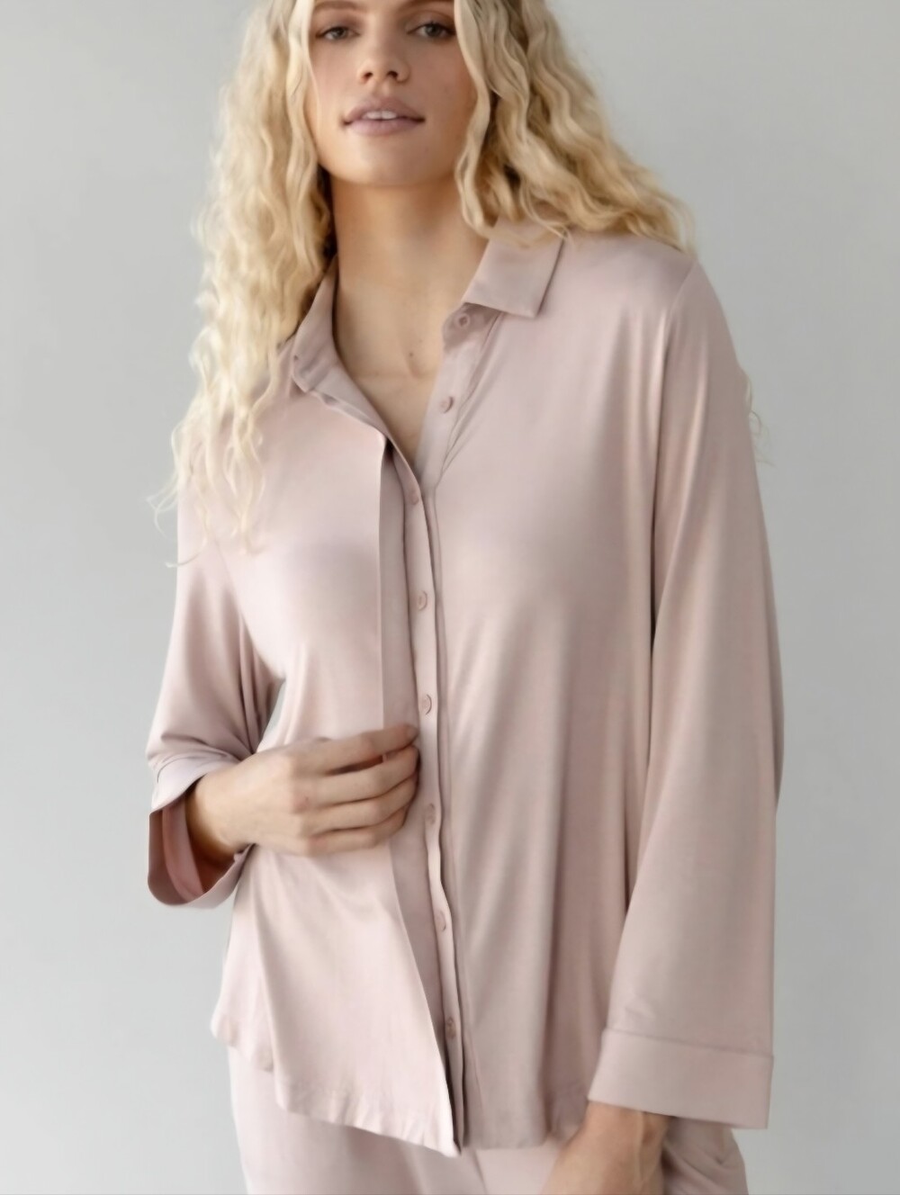 COZY EARTH Mauve/Blush Bamboo Knit Stretchy Button Down Soft Pajama Top Womens M